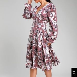 LUNETTE DUSTY PURPLE FLORAL PRINT MIDI WRAP DRESS